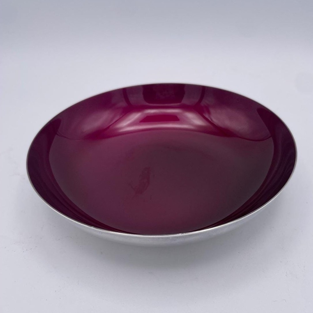 Reed& Barton Enamel Bowl 193 MCM Amethyst Purple Silverplate Trinket Dish Atomic